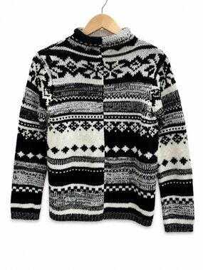 Northern Isles Fair Isle Mock Neck Knit Sweater Nordic‎ Winter Black White S